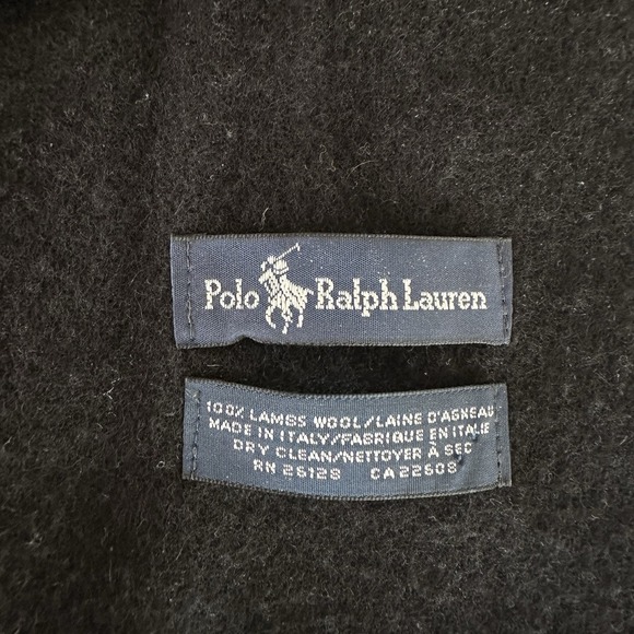 Polo Ralph Lauren Scarf Unisex Black Lambswool Purple Pony Fringe Italy Luxury - Picture 7 of 9